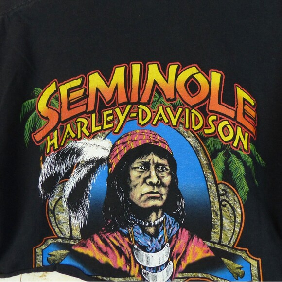 VTG Harley Davidson Crop Shirt Women L Black Seminole Indian Florida RK Stratman - Picture 7 of 9